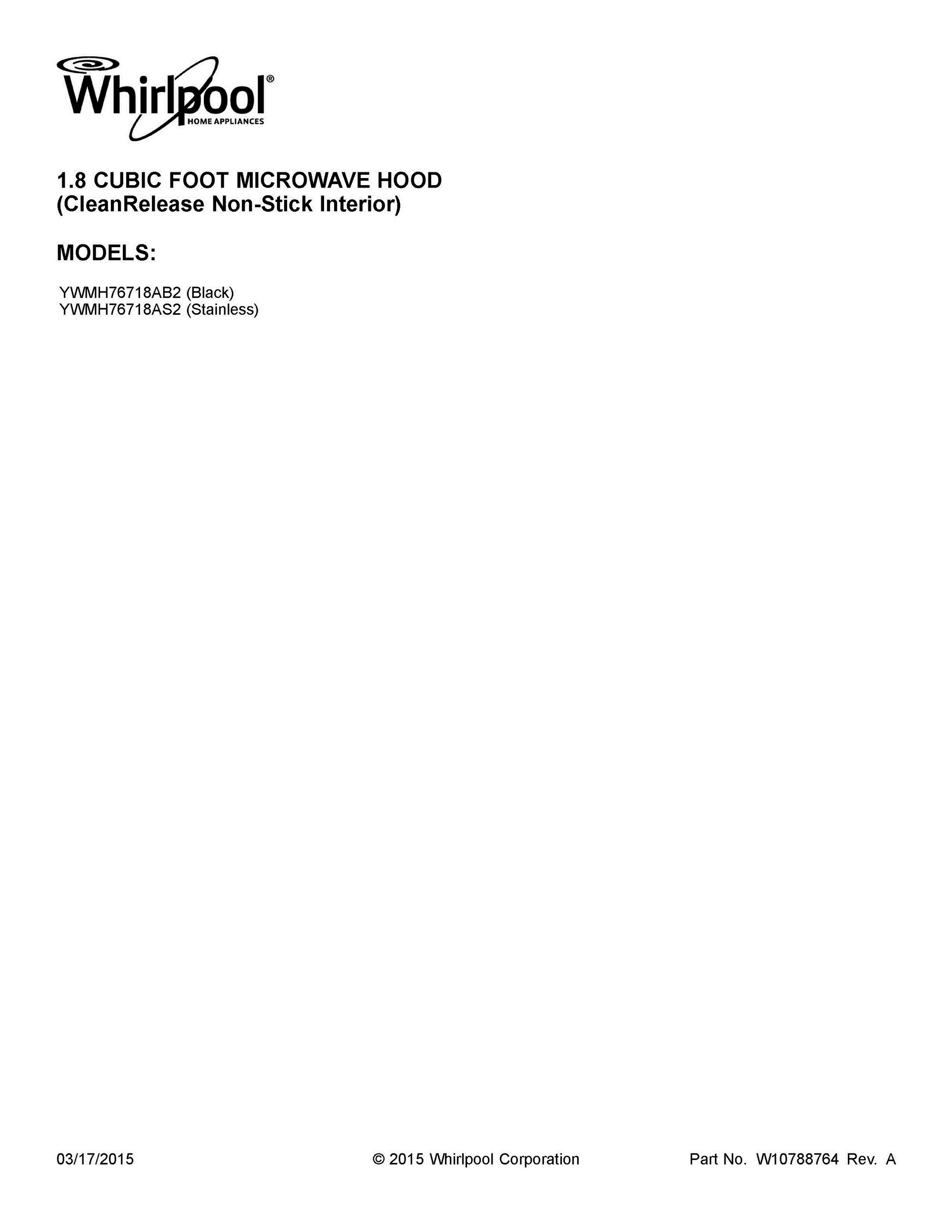 01 - COVER SHEET Diagram and Parts List for YWMH76718AB2  Whirlpool Microwave