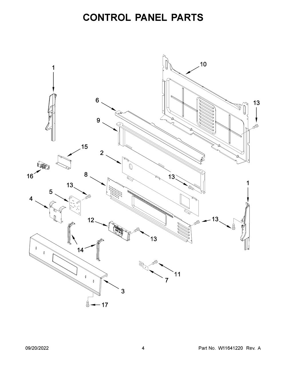 Control Panel Parts Diagram and Parts List for WFG535S0LZ4  Whirlpool Range