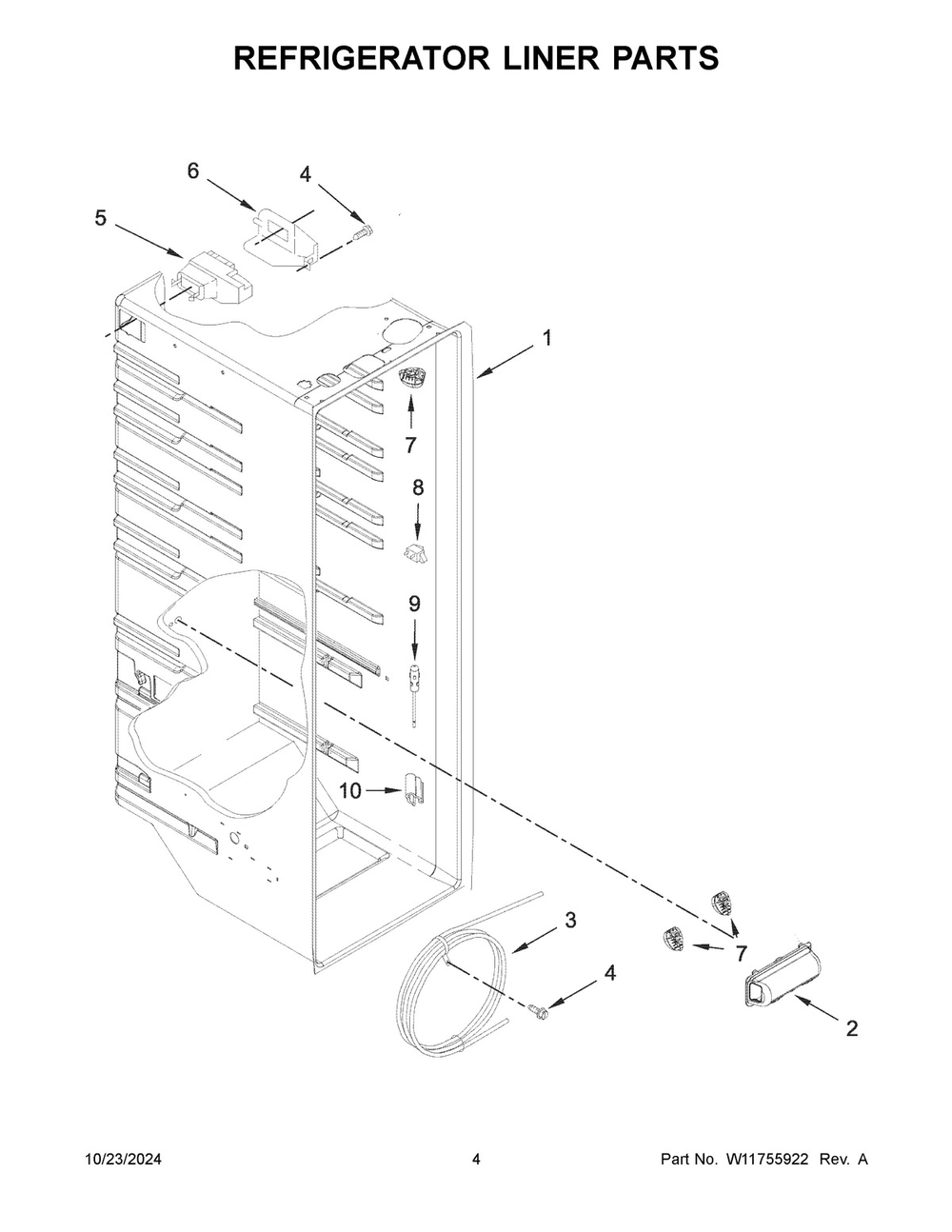 03 - Refrigerator Liner Parts Diagram and Parts List for WRS555SIHB07  Whirlpool Refrigerator