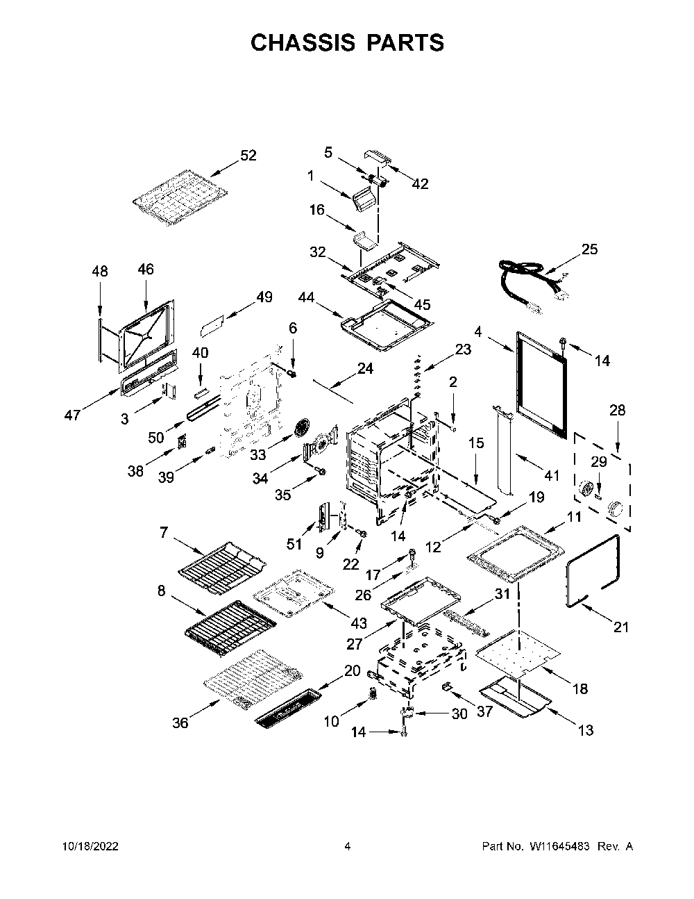 Chassis Parts Diagram and Parts List for JGS1450ML0  KitchenAid Range