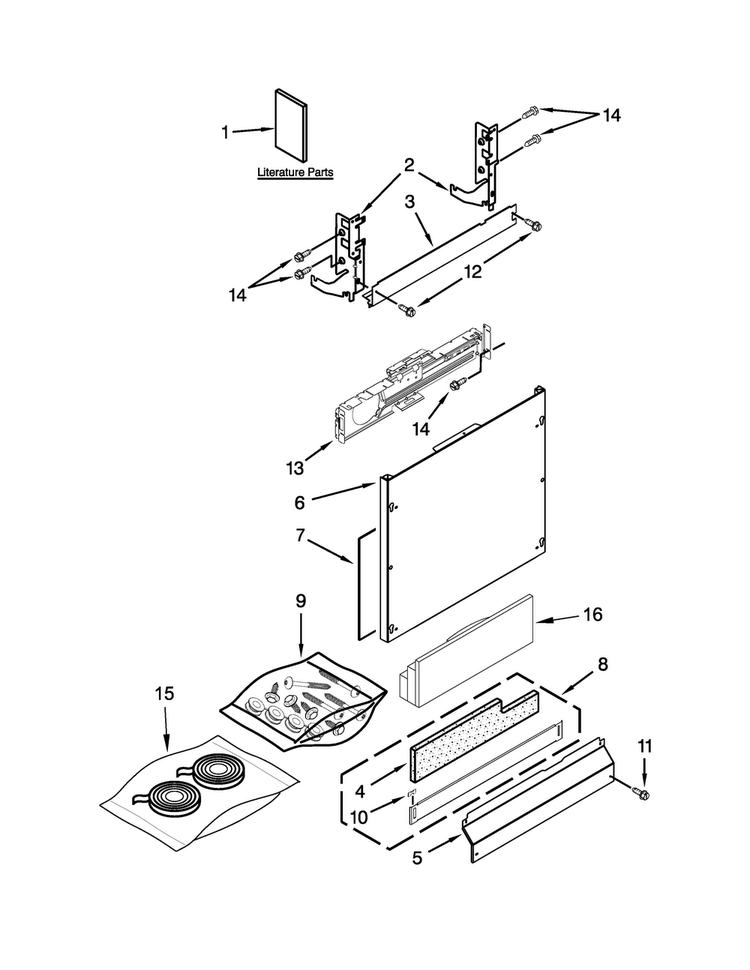 Door And Panel Parts Diagram and Parts List for KUDE70FXPA6  KitchenAid Dishwasher