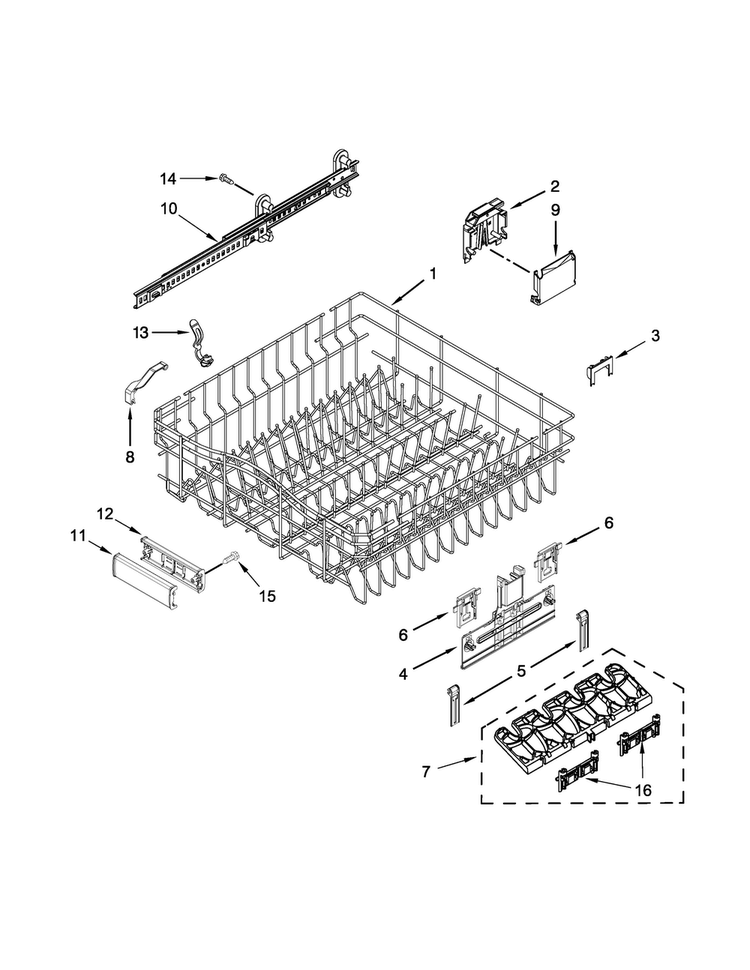 Upper Rack And Track Parts Diagram and Parts List for KDTE204EPA0  KitchenAid Dishwasher