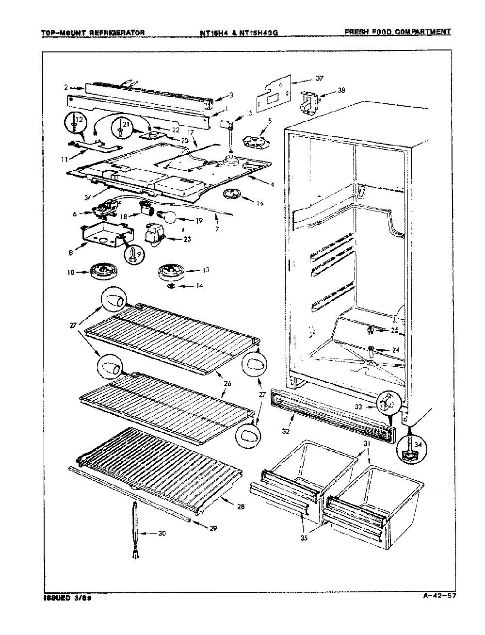 03 - Fresh Food Compartment Diagram and Parts List for NT15H43GH  Whirlpool Refrigerator