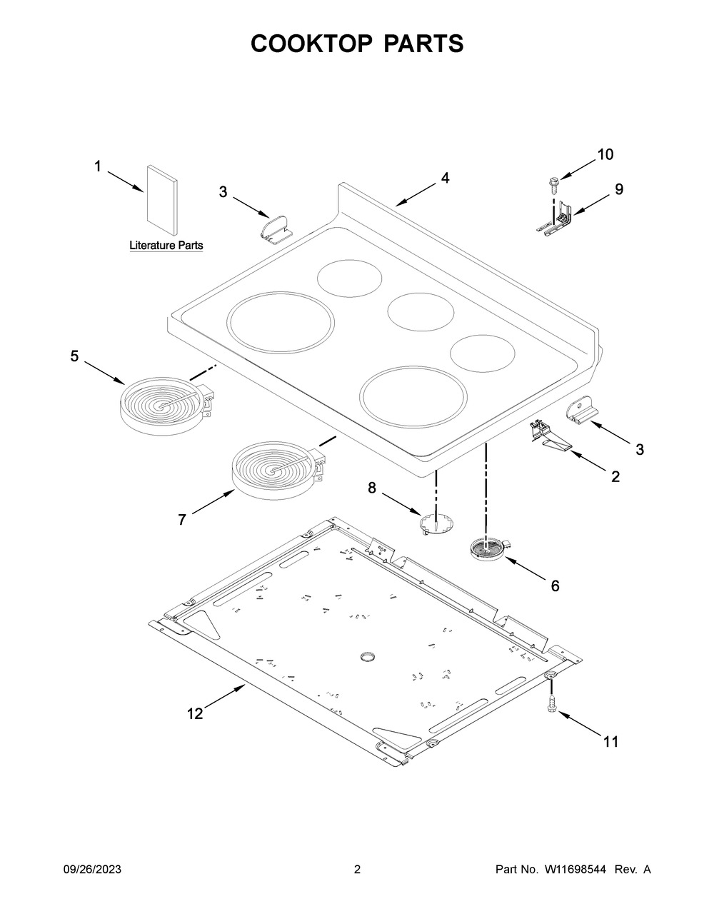 Cooktop Parts Diagram and Parts List for WFE505W0HW6  Whirlpool Range