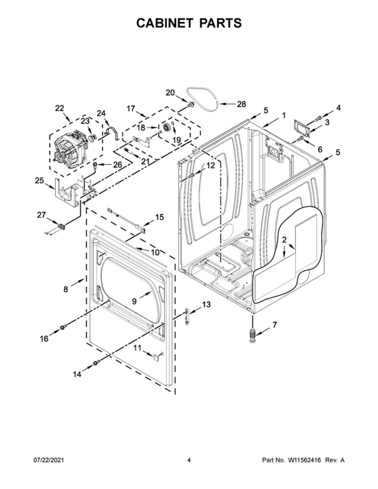 Cabinet Parts Diagram and Parts List for 11061112022  Kenmore Dryer