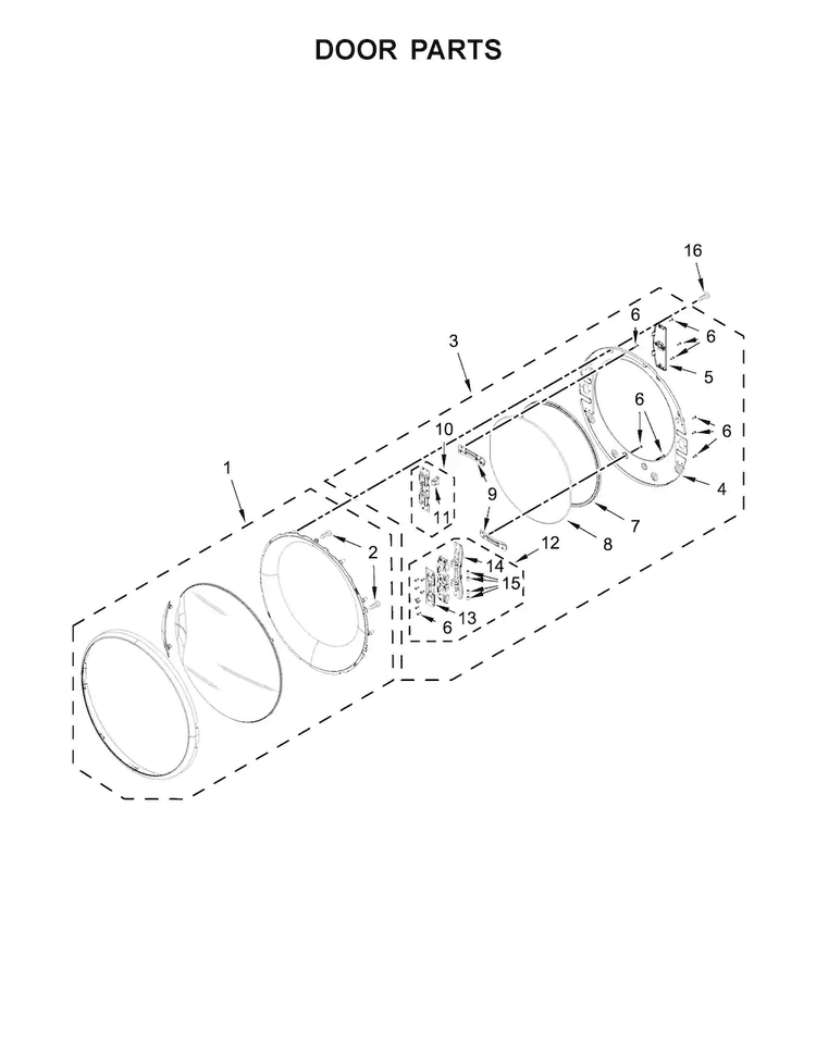 Door Parts Diagram and Parts List for WED85HEFC0  Whirlpool Dryer