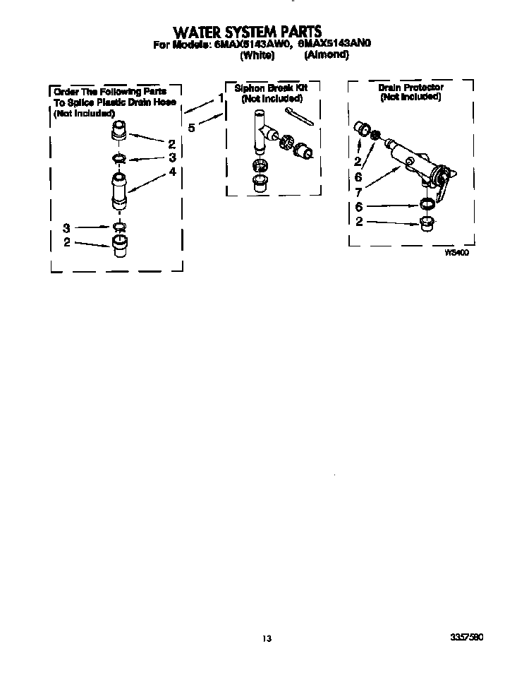 Water System Diagram and Parts List for 6MAX5143AN0  Whirlpool Washer
