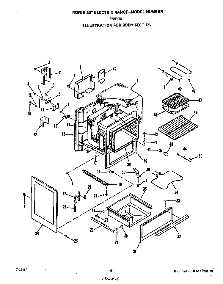 Body Diagram and Parts List for F5817*0  Roper Range