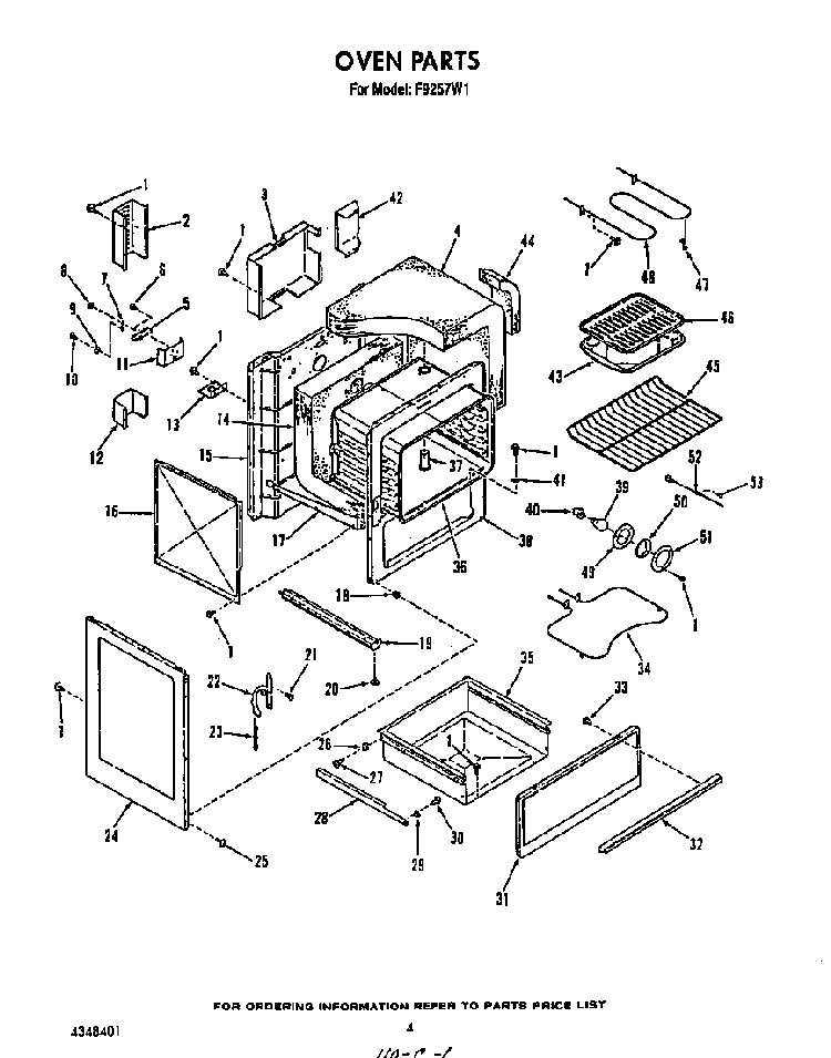 Oven Diagram and Parts List for F9257*1  Roper Range