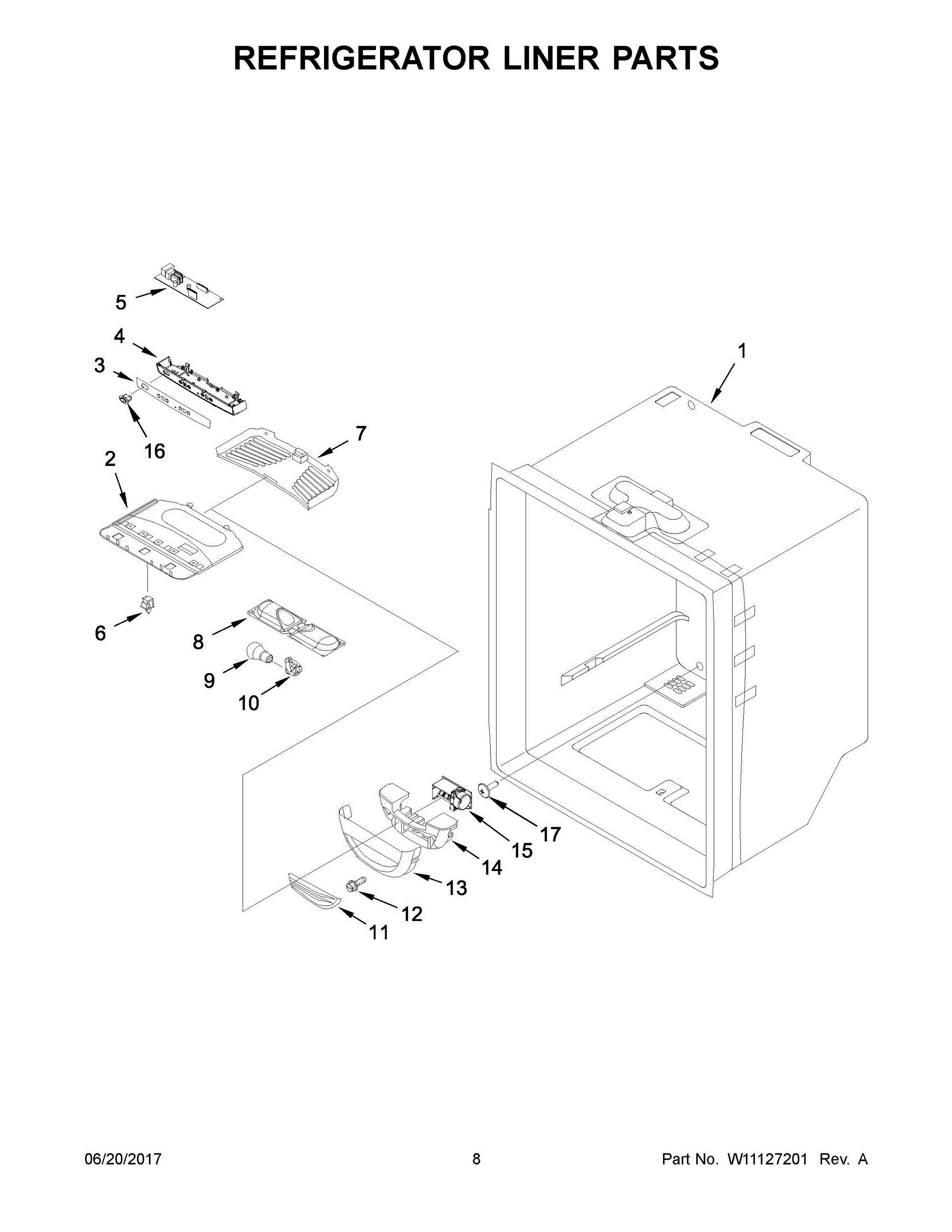05 - REFRIGERATOR LINER PARTS Diagram and Parts List for WRFA32SMHZ00  Whirlpool Refrigerator