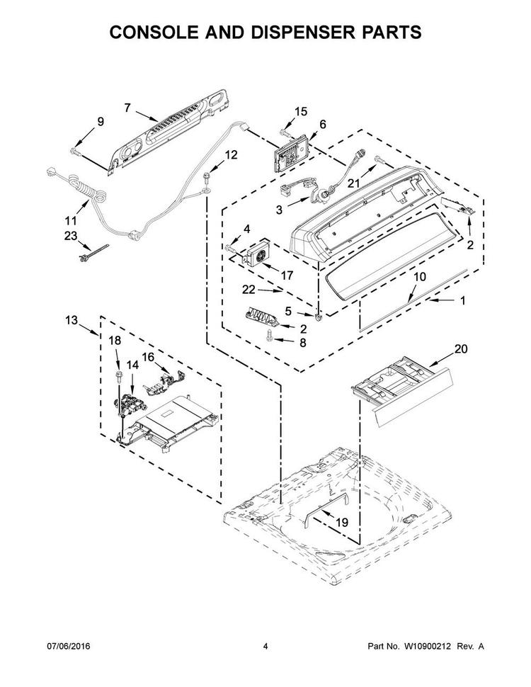 Console And Dispenser Parts Diagram and Parts List for WTW7040DW1  Whirlpool Washer