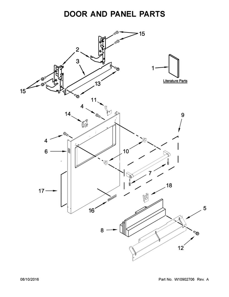 Door And Panel Parts Diagram and Parts List for KDTM804ESS1  KitchenAid Dishwasher