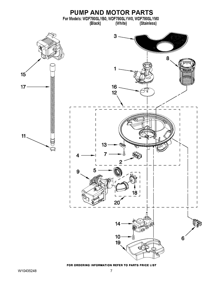 PUMP AND MOTOR PARTS Diagram and Parts List for WDF780SLYB0  Whirlpool Dishwasher