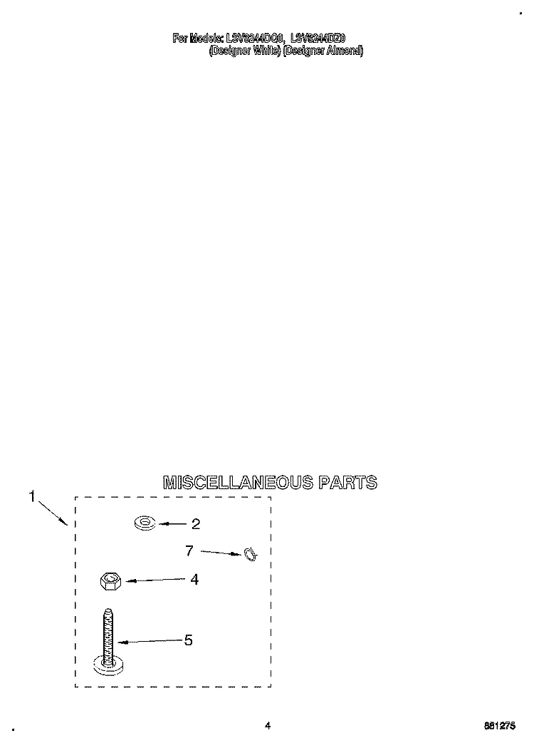 MISCELLANEOUS Diagram and Parts List for LSV8244DQ0  Whirlpool Washer