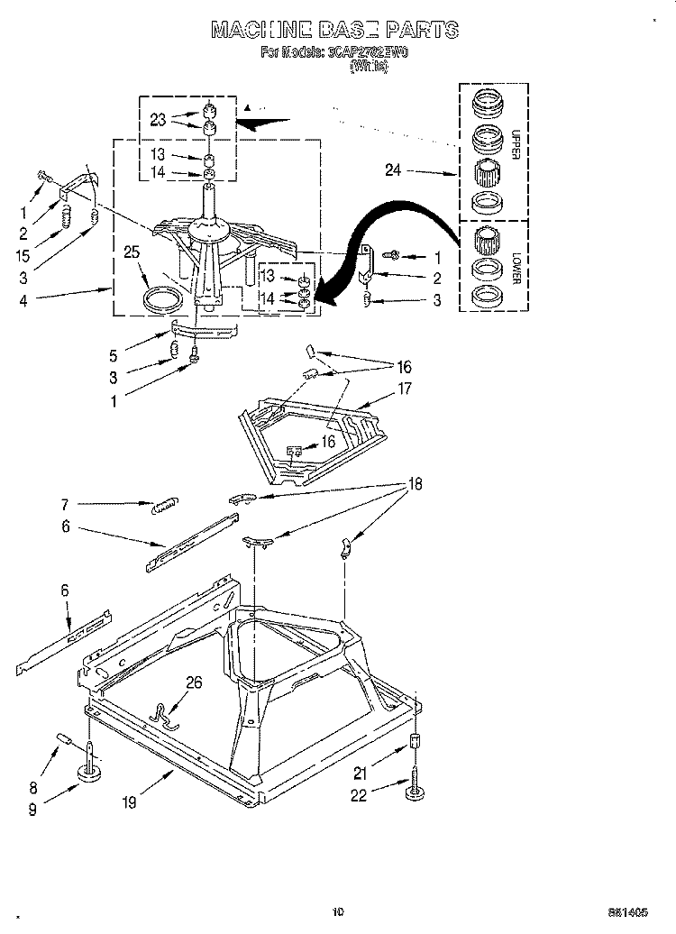 MACHINE BASE Diagram and Parts List for 6CAP2782EW0  Whirlpool Washer