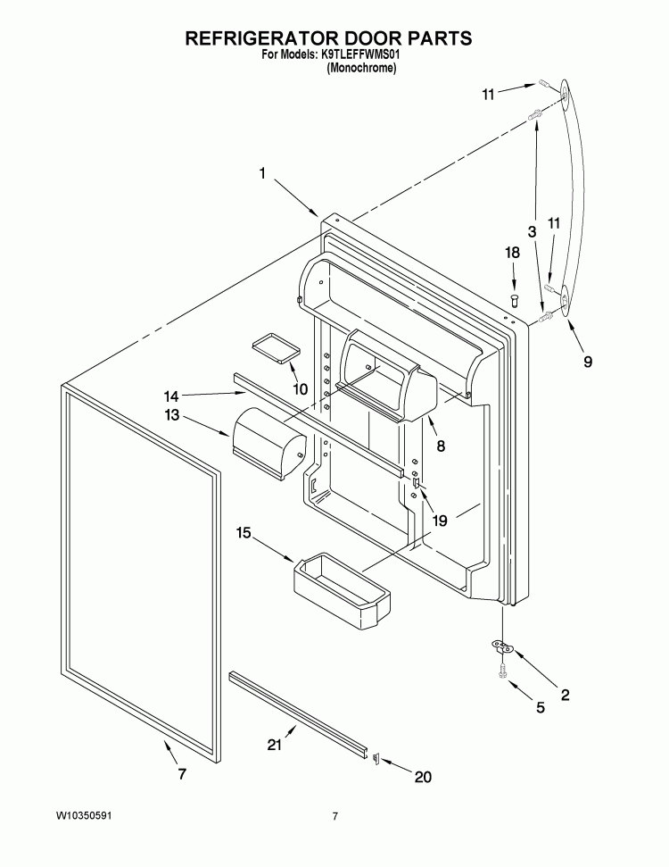 REFRIGERATOR DOOR PARTS Diagram and Parts List for K9TLEFFWMS01  KitchenAid Refrigerator