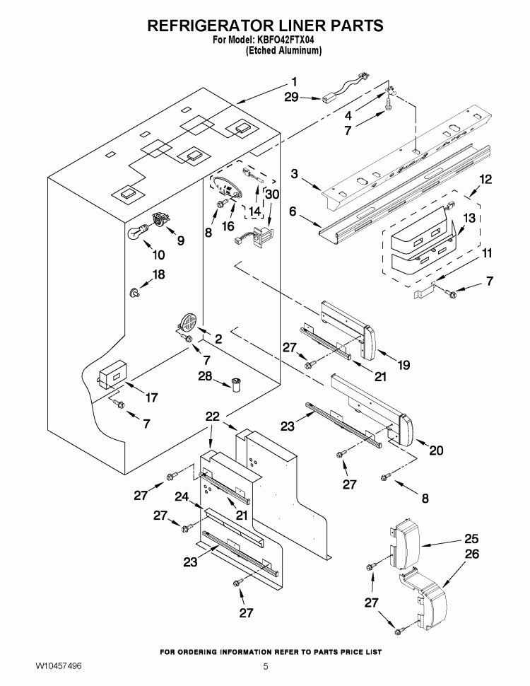 REFRIGERATOR LINER PARTS Diagram and Parts List for KBFO42FTX04  KitchenAid Refrigerator