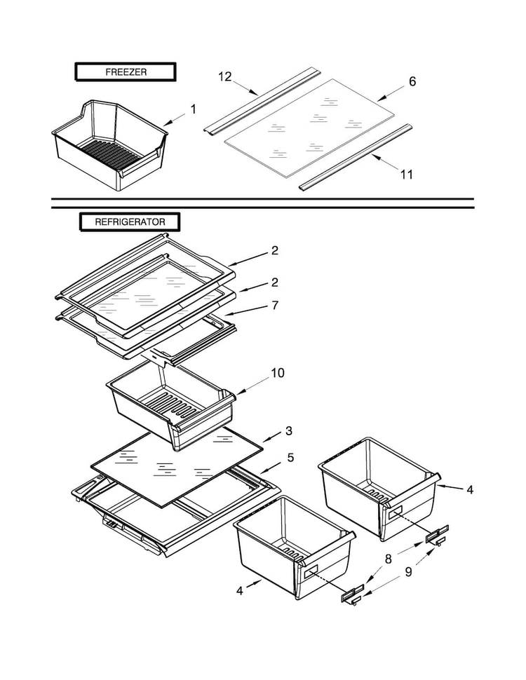 Shelf Parts Diagram and Parts List for W8RXEGMWB03  Whirlpool Refrigerator