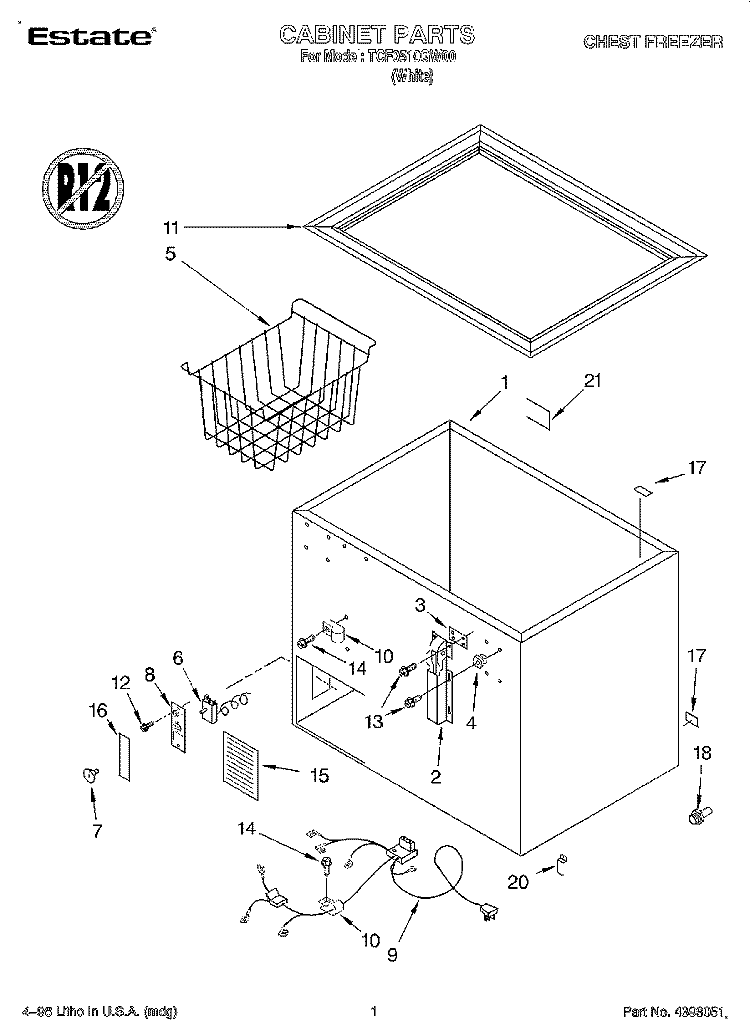 SECTION Diagram and Parts List for TCF0510GW00  Whirlpool Freezer
