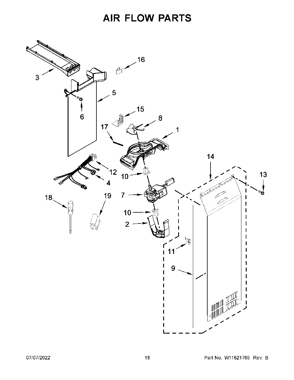 Air Flow Parts Diagram and Parts List for KRSC700HPS04  KitchenAid Refrigerator