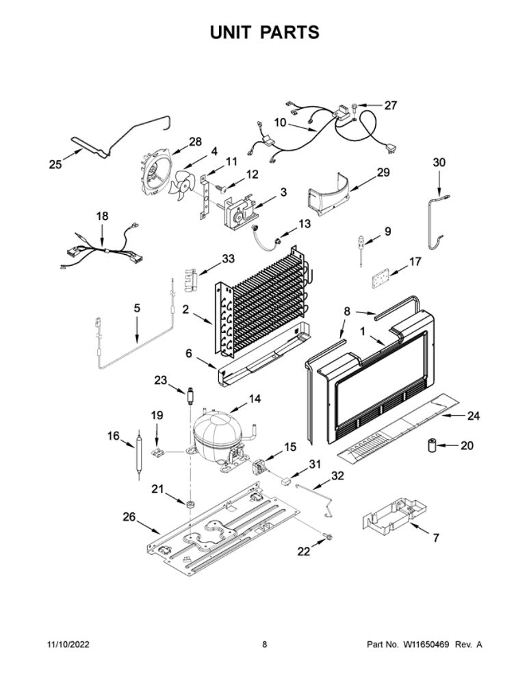 Unit Parts Diagram and Parts List for WZF56R16DW09  Whirlpool Freezer