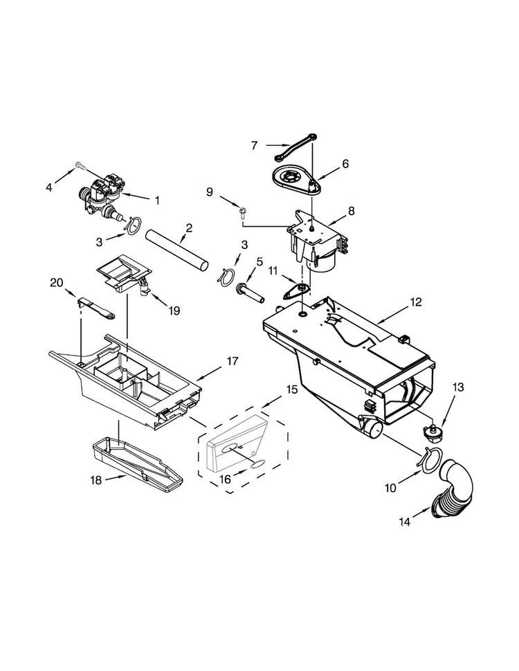 Dispenser Parts Diagram and Parts List for WFW8300SW00  Whirlpool Washer