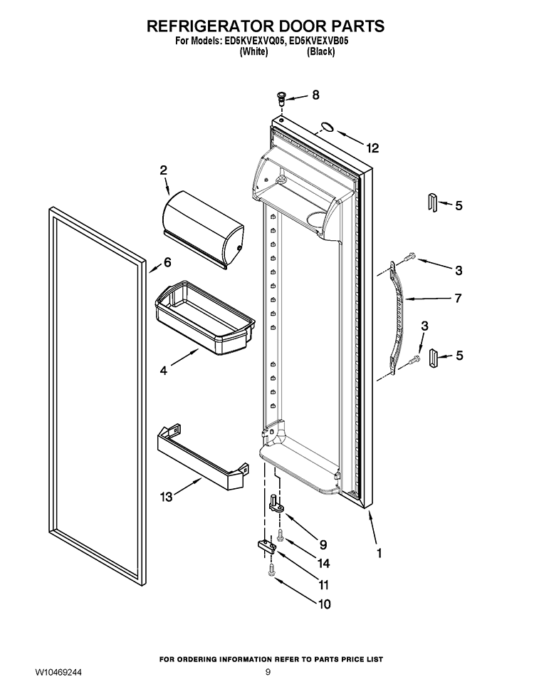 REFRIGERATOR DOOR PARTS Diagram and Parts List for ED5KVEXVQ05  Whirlpool Refrigerator