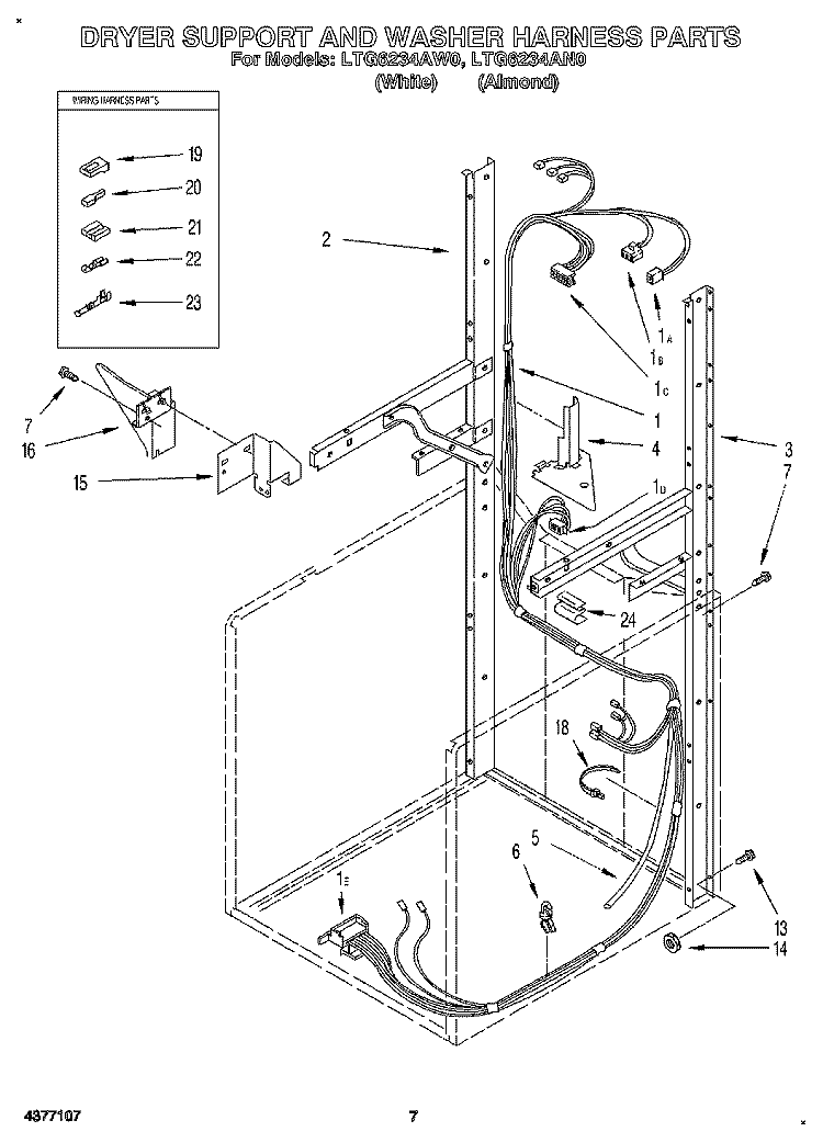 DRYER SUPPORT AND WASHER HARNESS Diagram and Parts List for LTG6234AN0  Whirlpool Washer Dryer Combo