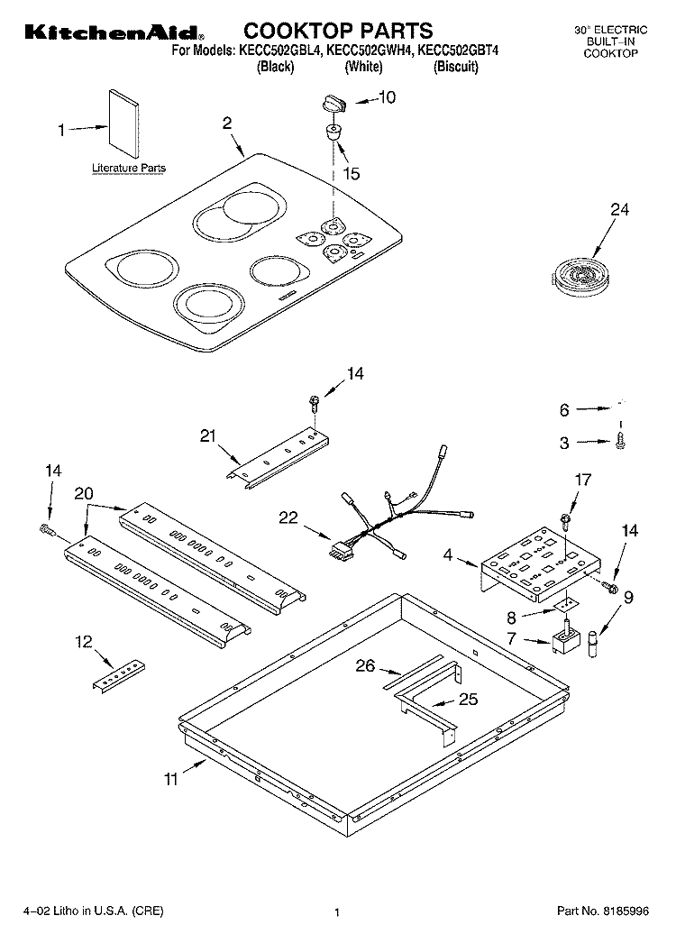 SECTION Diagram and Parts List for KECC502GWH4  KitchenAid Cooktop
