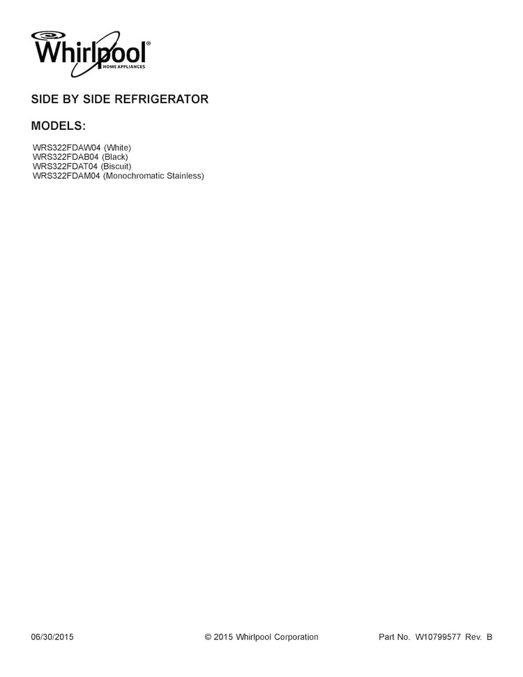 Cover Sheet Diagram and Parts List for WRS322FDAM04  Whirlpool Refrigerator