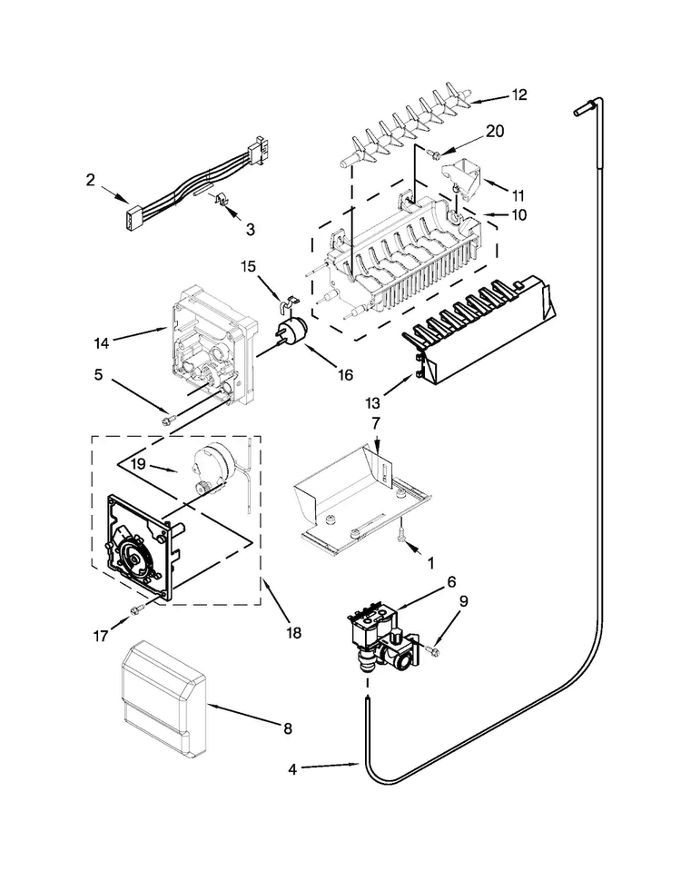 Icemaker Parts Diagram and Parts List for KSF22C4CYY00  KitchenAid Refrigerator