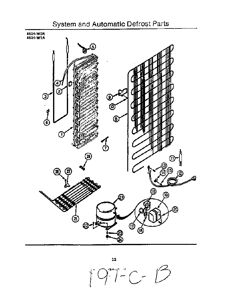 System And Automatic Defrost Diagram and Parts List for 8624*1A  Roper Refrigerator