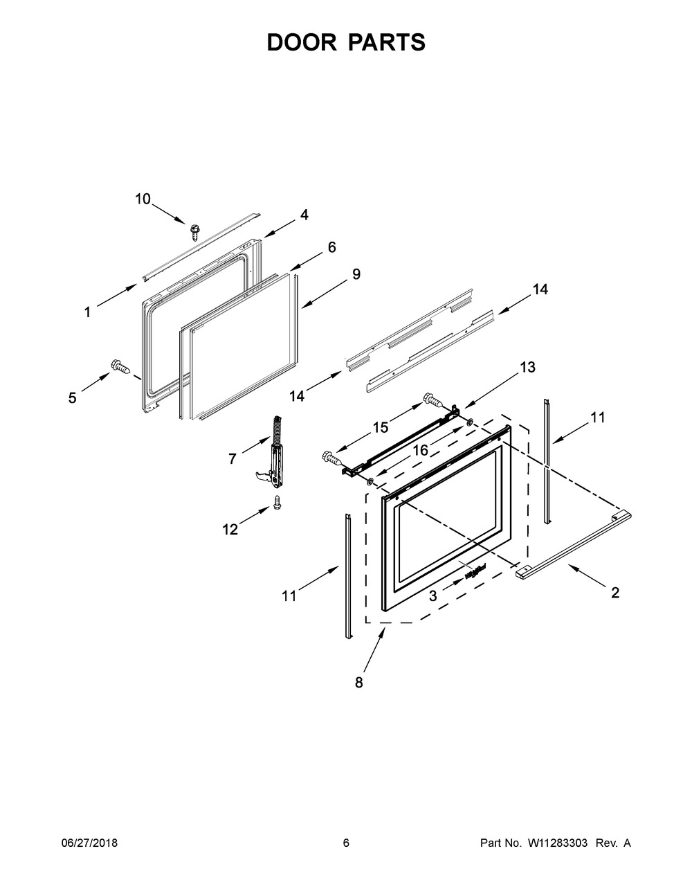 Door Parts Diagram and Parts List for WEEA25H0HN1  Whirlpool Range