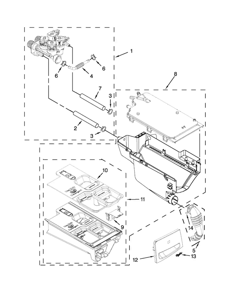 Dispenser Parts Diagram and Parts List for WFW86HEBC1  Whirlpool Washer