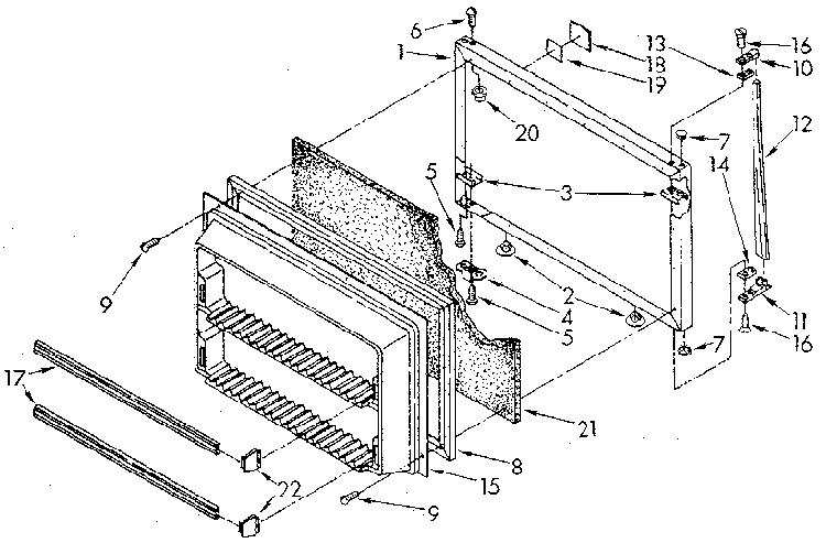 Freezer Door Diagram and Parts List for ET20AKXSF07  Whirlpool Refrigerator
