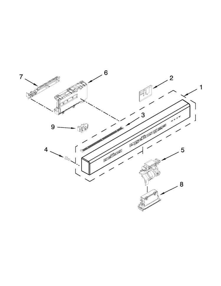 Control Panel And Latch Parts Diagram and Parts List for KUDE20IXSSA  KitchenAid Dishwasher
