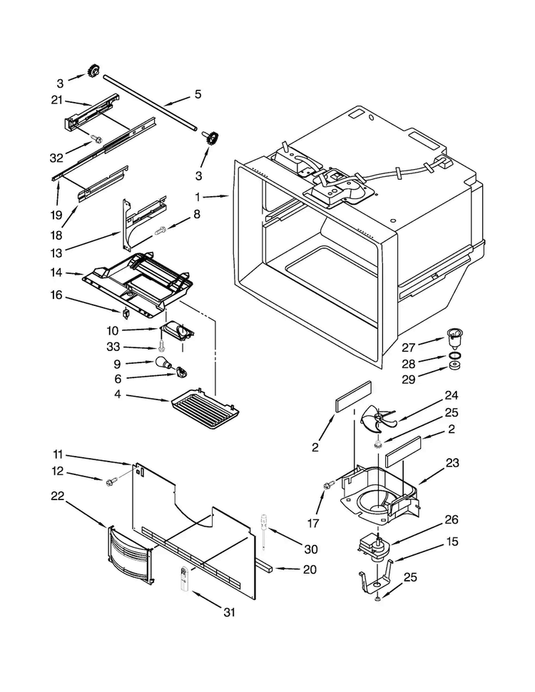 Freezer Liner Parts Diagram and Parts List for KBFS25EVBL0  KitchenAid Refrigerator