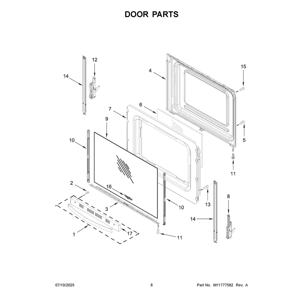 Door Parts Diagram and Parts List for WFES3030RS2  Whirlpool Range