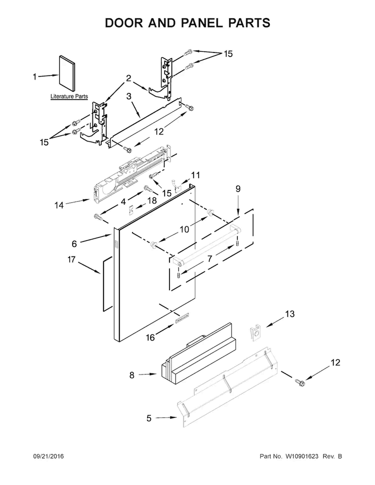 Door And Panel Parts Diagram and Parts List for KDTE254ESS2  KitchenAid Dishwasher