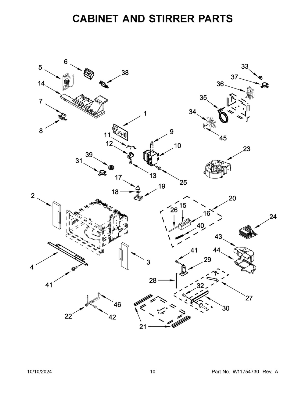 06 - Cabinet And Stirrer Parts Diagram and Parts List for JMW2427LL03  Whirlpool Microwave Oven Combo