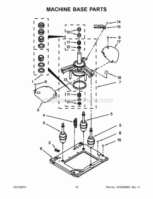 Machine Base Parts Diagram and Parts List for LTE5243DQB  Whirlpool Washer Dryer Combo