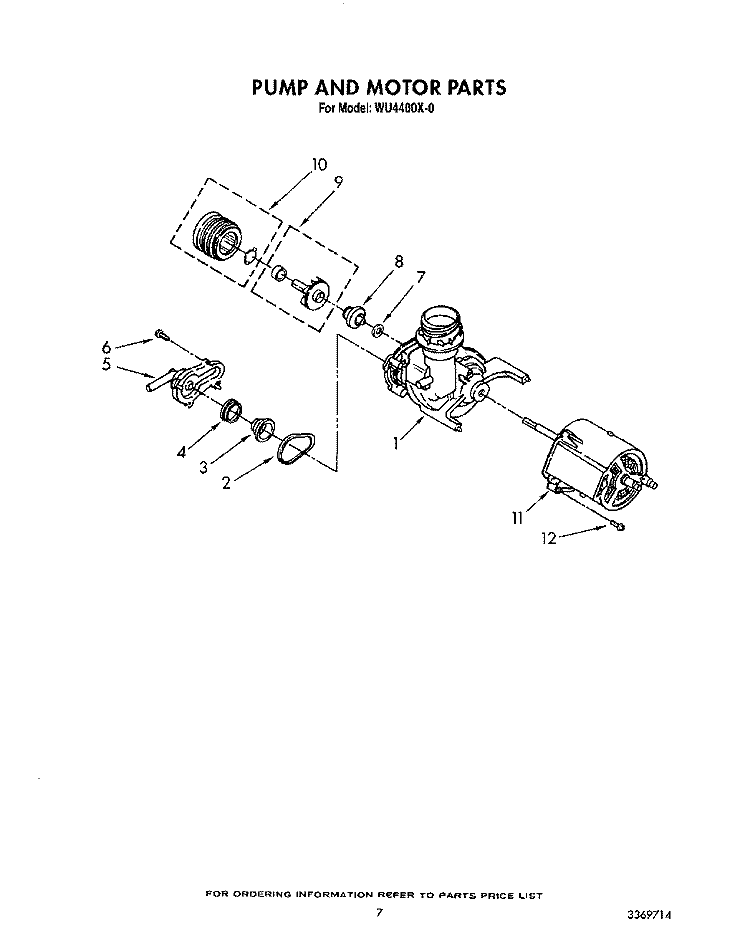 PUMP AND MOTOR Diagram and Parts List for WU4400X0  Roper Dishwasher