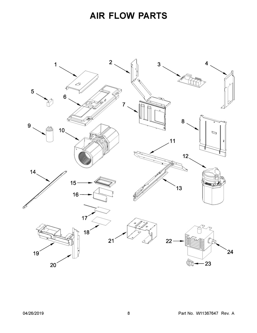 Air Flow Parts Diagram and Parts List for YWML75011HV5  Whirlpool Microwave