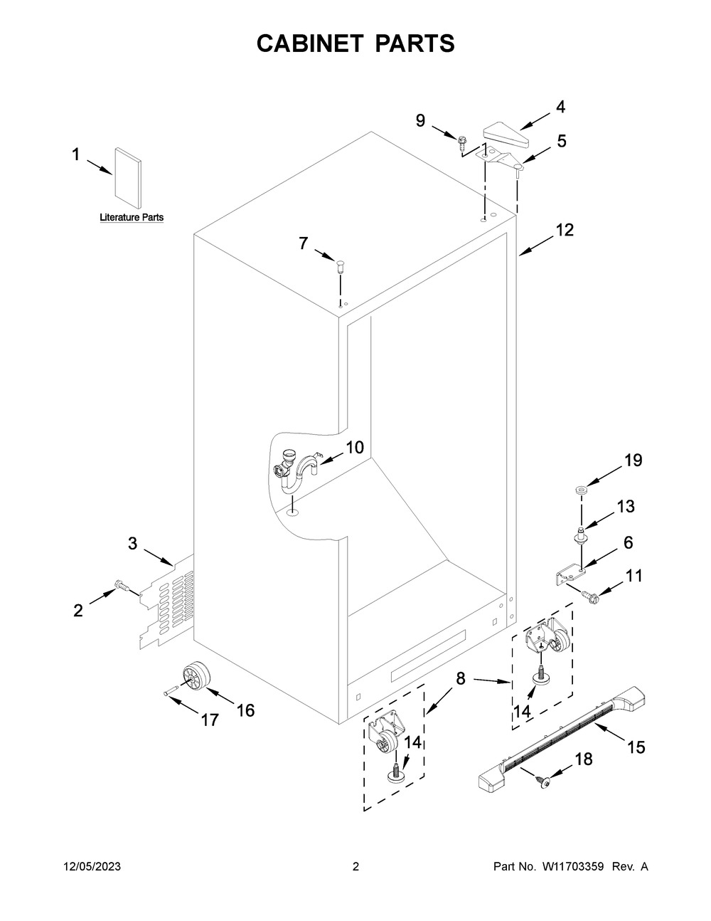 Cabinet Parts Diagram and Parts List for WZF79R20DW08  Whirlpool Freezer