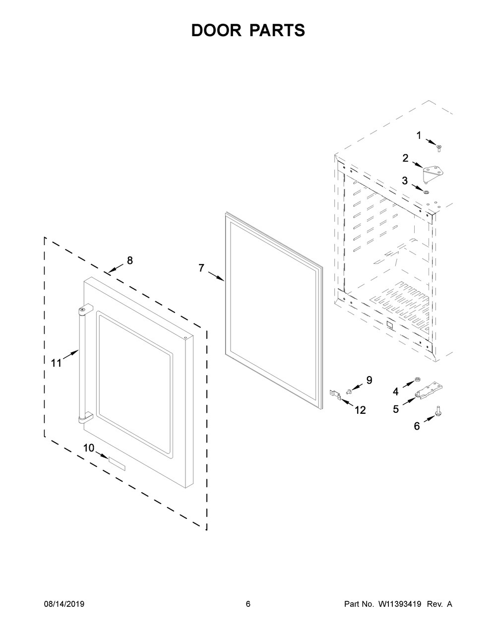 Door Parts Diagram and Parts List for KUWL304EBS01  Whirlpool Wine and Beverage Cooler