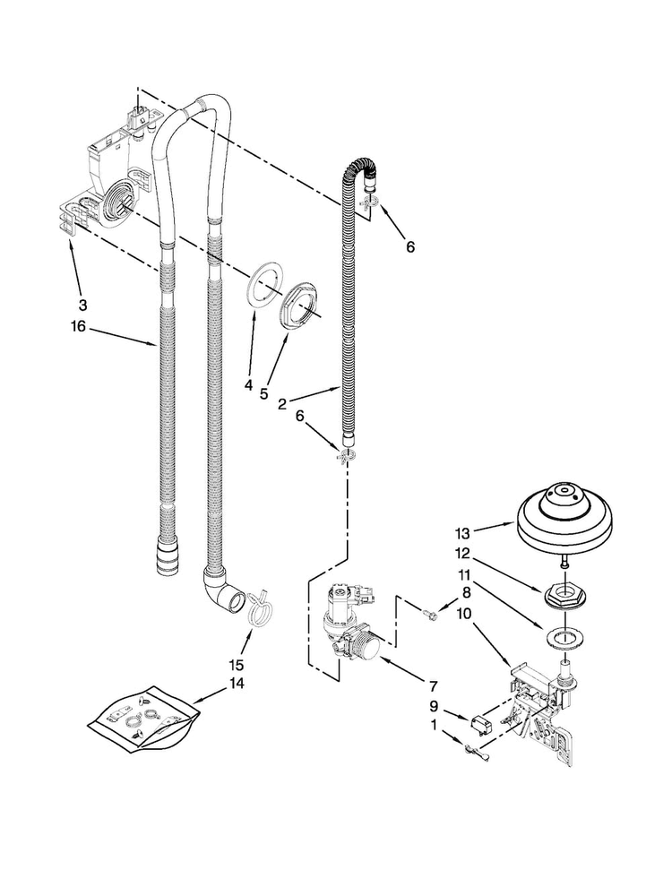 Fill, Drain And Overfill Parts Diagram and Parts List for KDTE554CSS1  KitchenAid Dishwasher