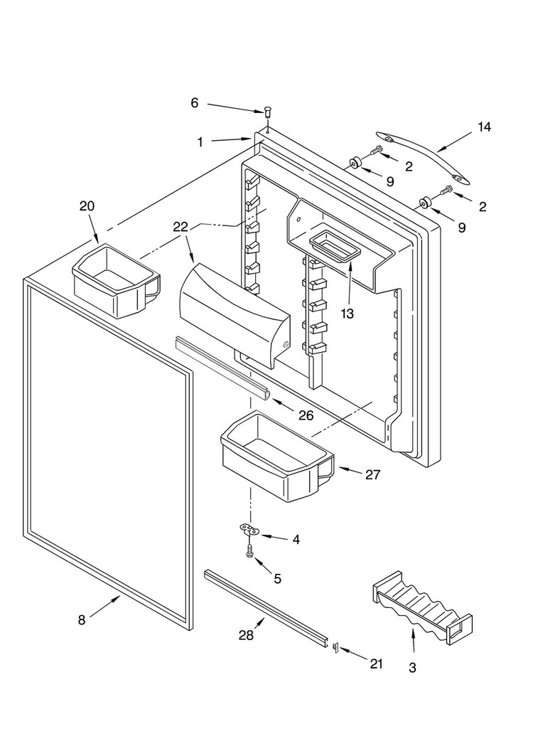 Refrigerator Door Diagram and Parts List for KTRA19ELBL01  KitchenAid Refrigerator