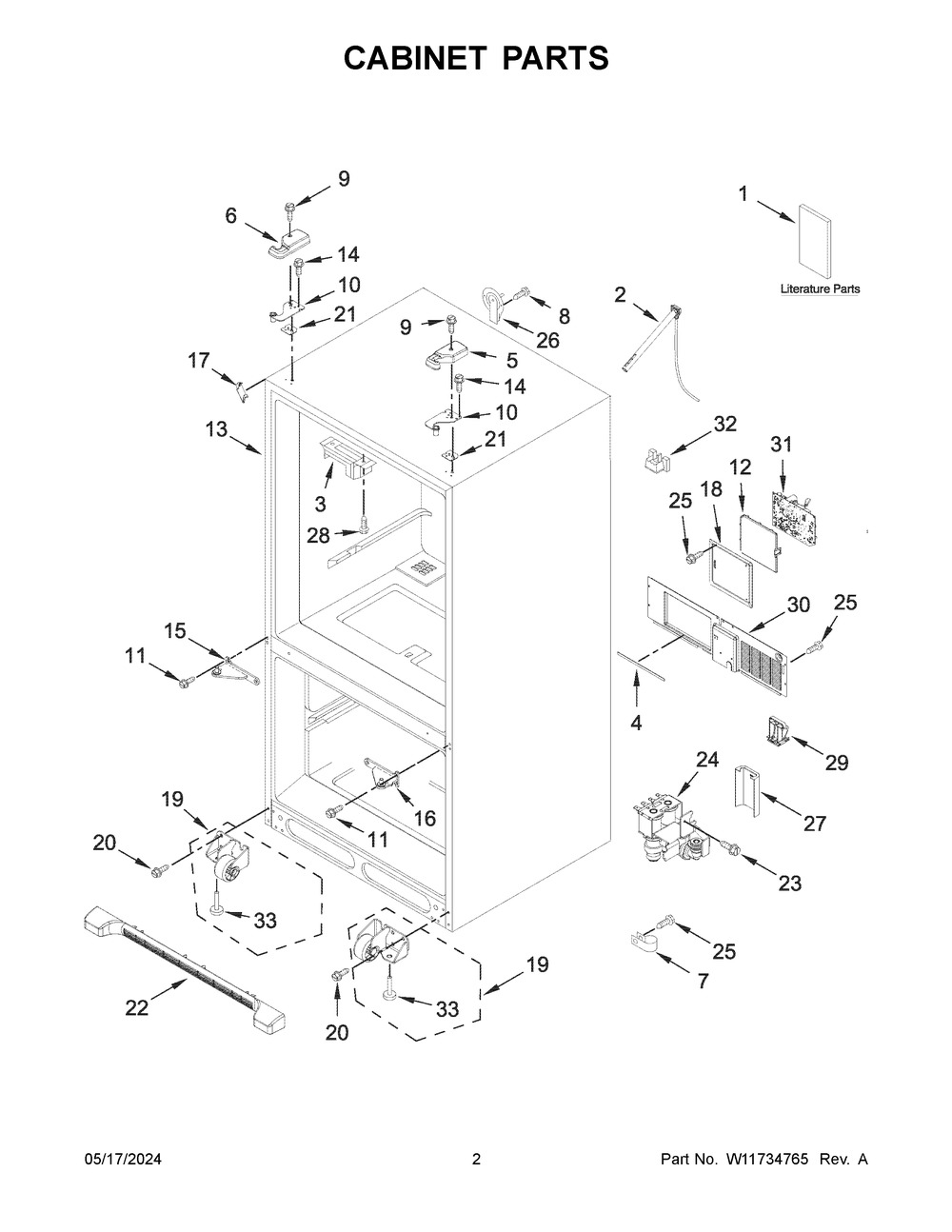 Cabinet Parts Diagram and Parts List for KRFF305ESS09  KitchenAid Refrigerator