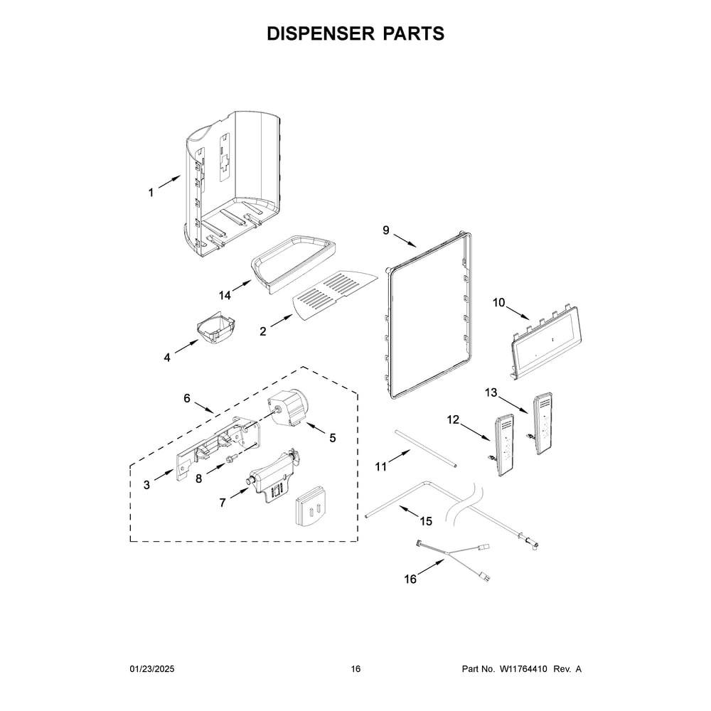 Dispenser Parts Diagram and Parts List for WRSC5536RV00  Whirlpool Refrigerator