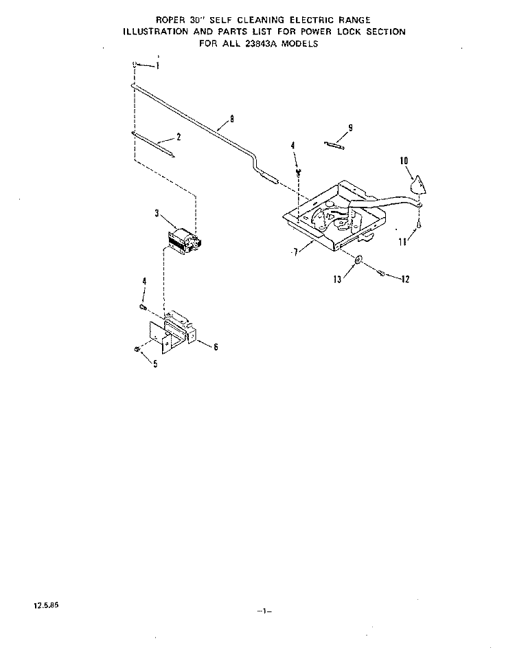 POWER LOCK Diagram and Parts List for 2384W3A  Roper Range